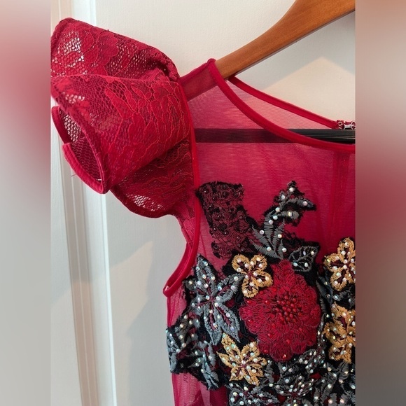 Jovani Burgundy Floral Embroidered Fit and Flare
Contemporary Dress M59787 - Picture 4 of 16